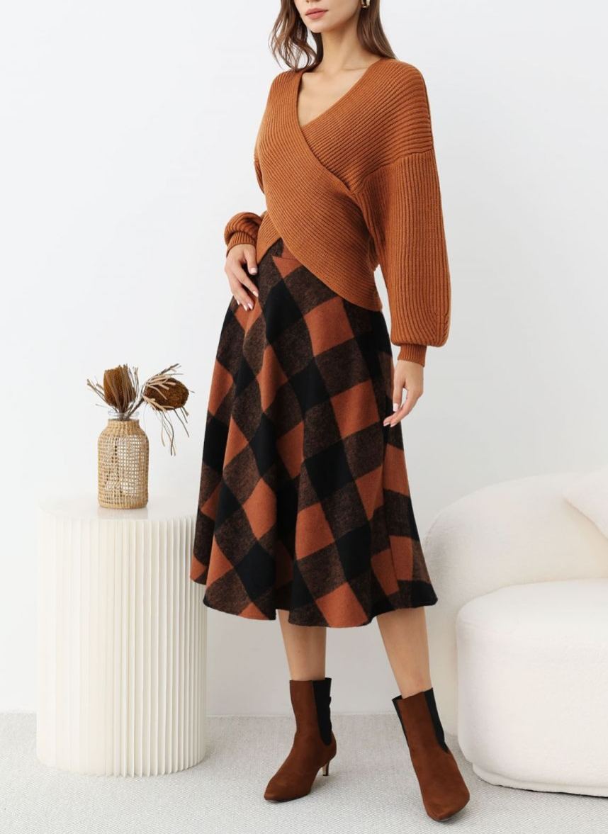 Crisscross Ribbed Knit Crop Sweater in Caramel