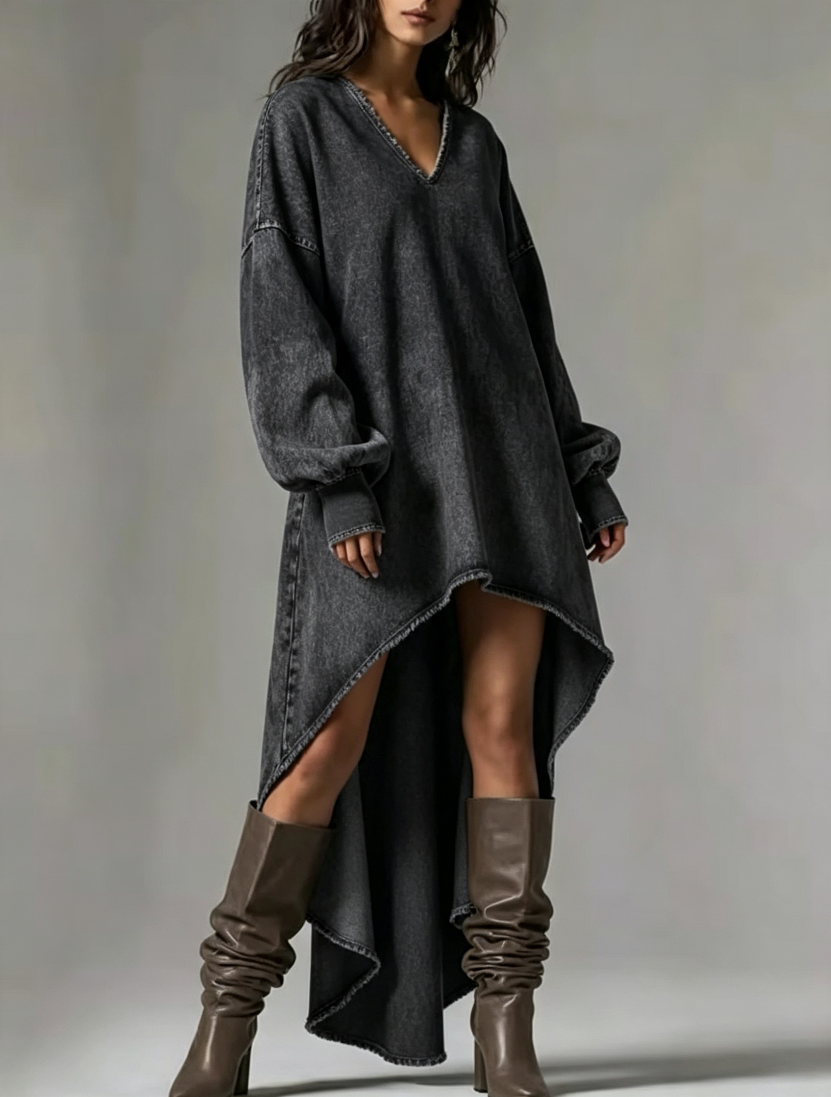 Women Fashion Casual V Neck Denim Dress