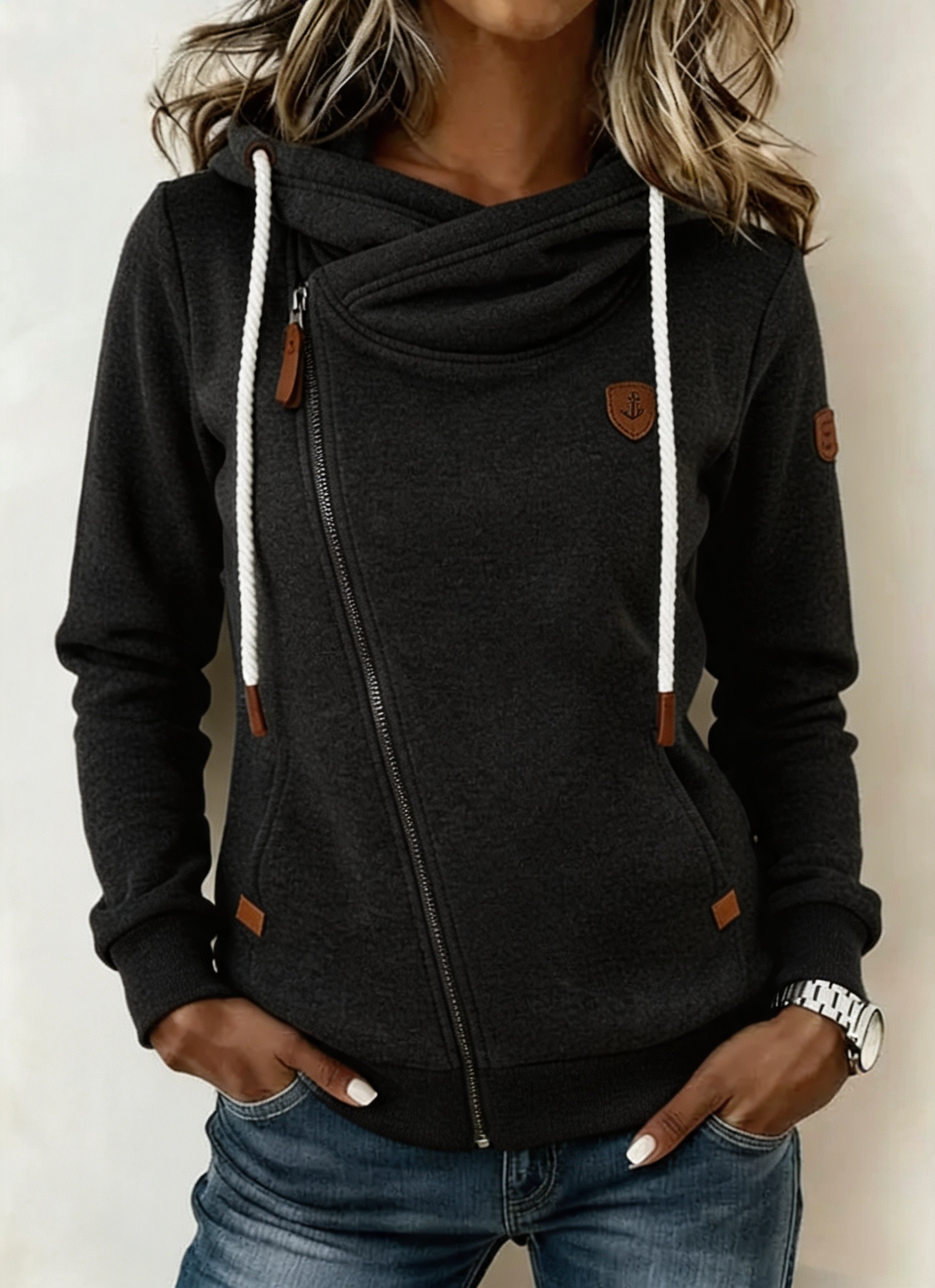 Women's Casual Zipper Hooded Jacket Coat