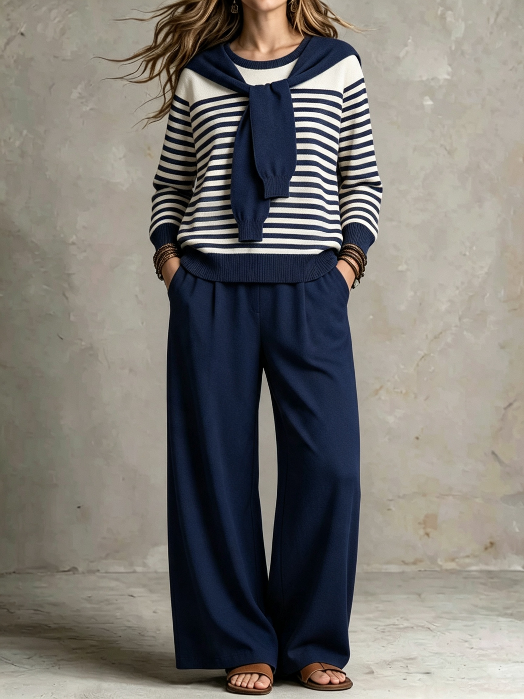 Women Striped Knit Two-Piece Set