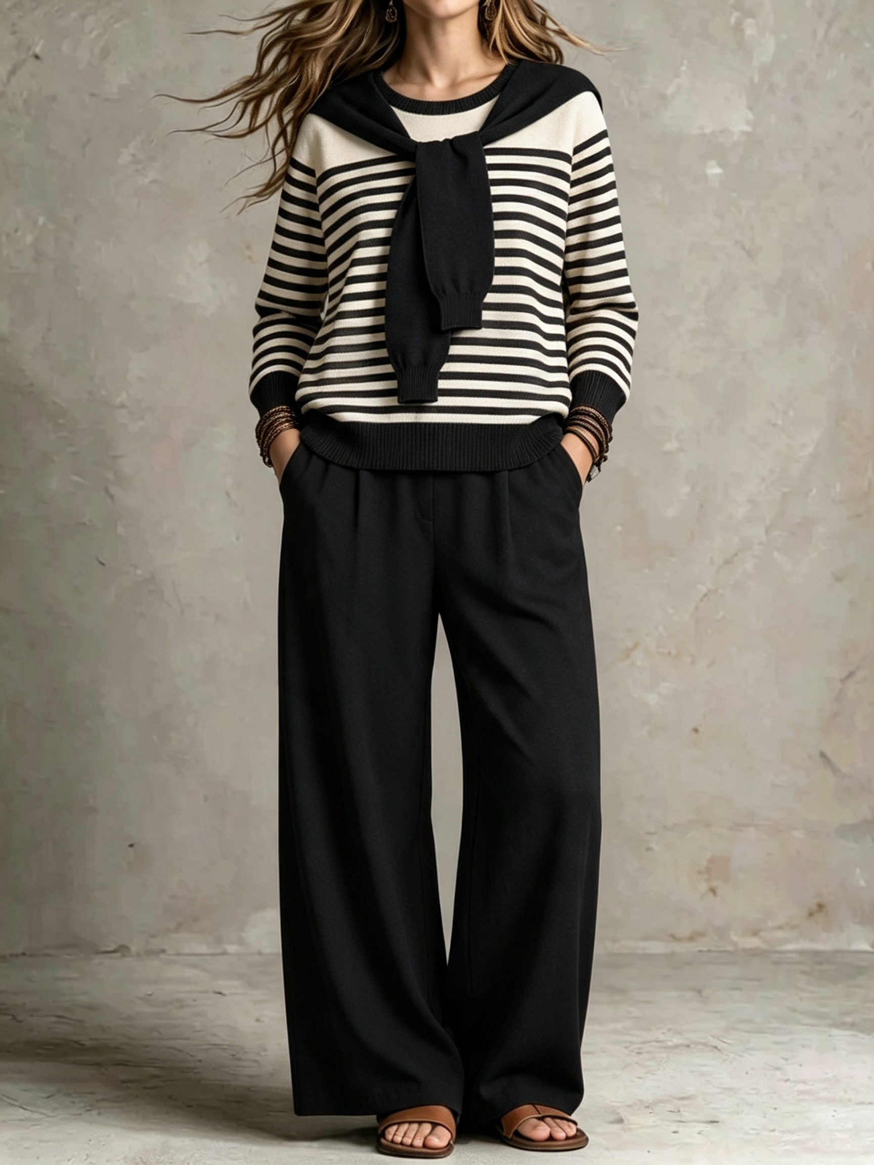 Women Striped Knit Two-Piece Set