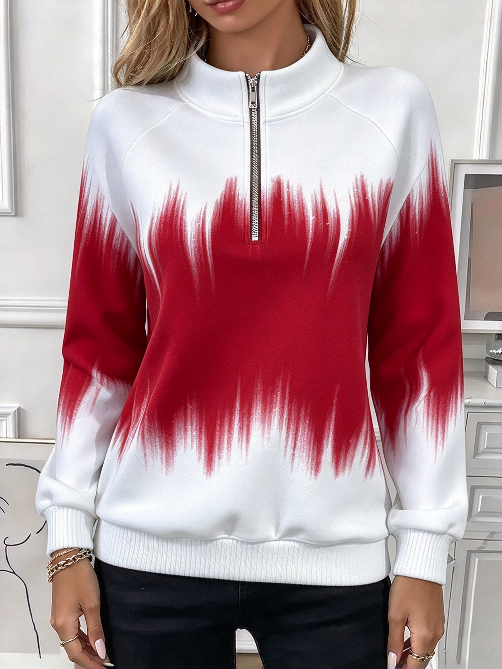 Women's Turquoise Abstract Print Half-Zip Sweatshirt