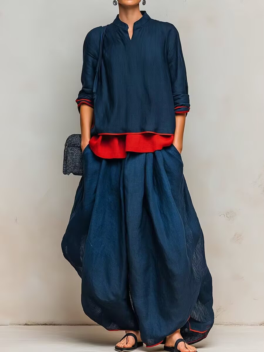 Women Elegant Layered Wide-Leg Two-Piece Set