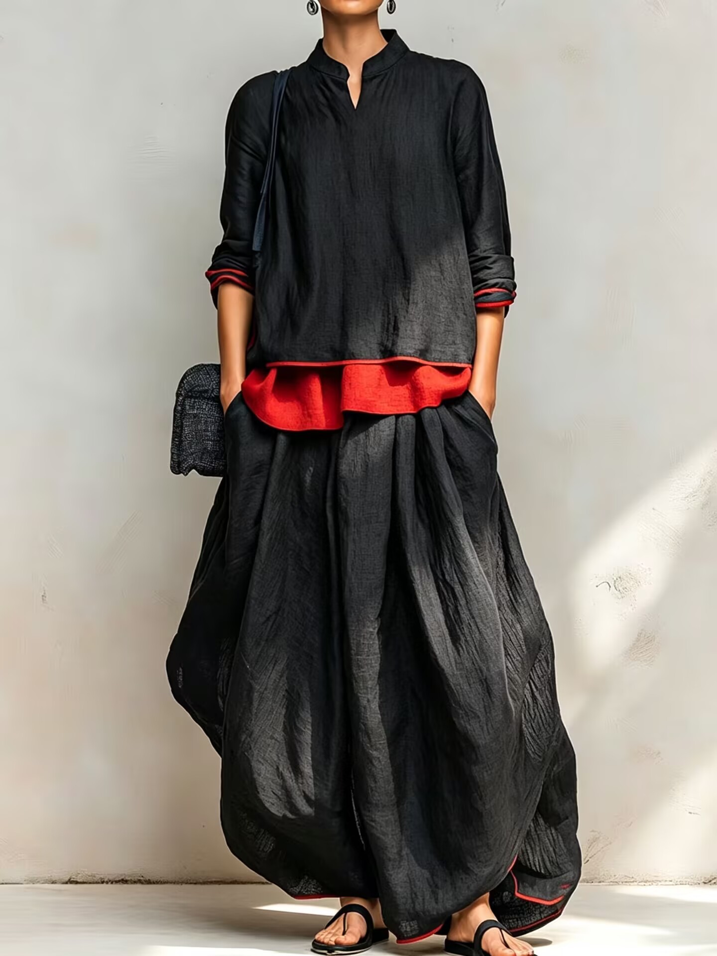 Women Elegant Layered Wide-Leg Two-Piece Set