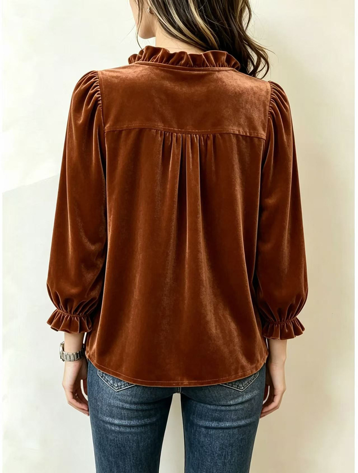 Women Elegant Ruffle-Trim Button Front Blouse
