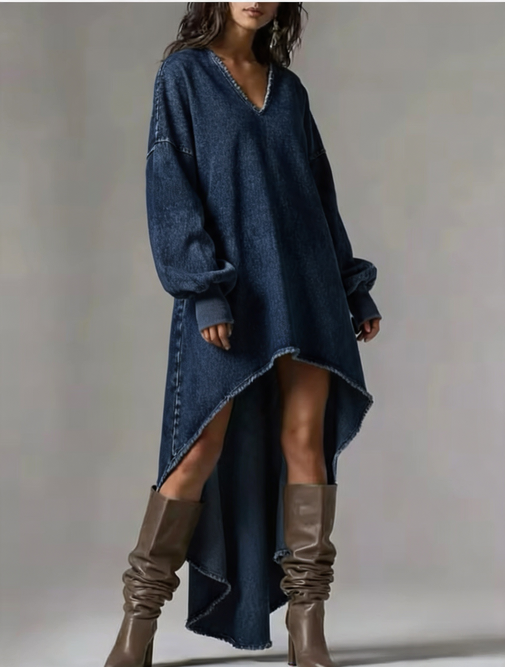 Women Fashion Casual V Neck Denim Dress