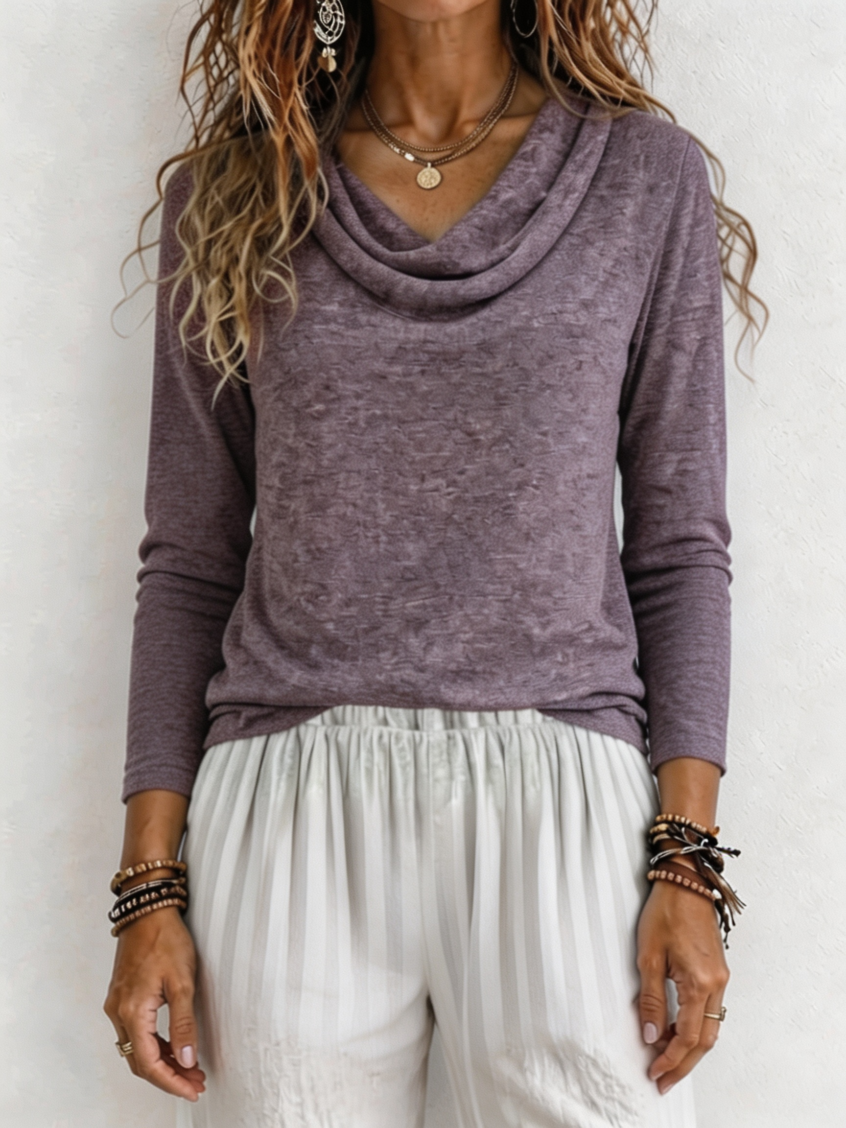 Women Casual Cowl Neck Long-Sleeve Top