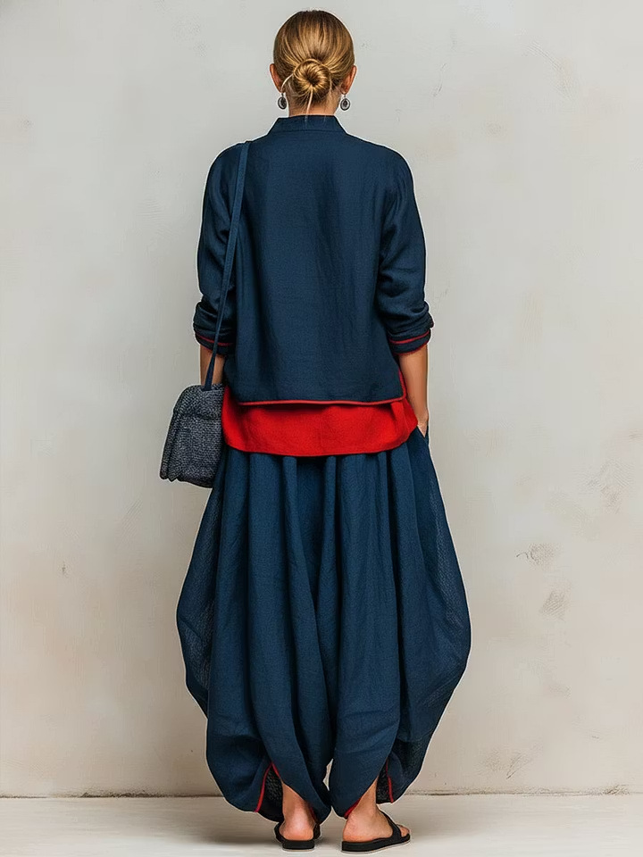 Women Elegant Layered Wide-Leg Two-Piece Set