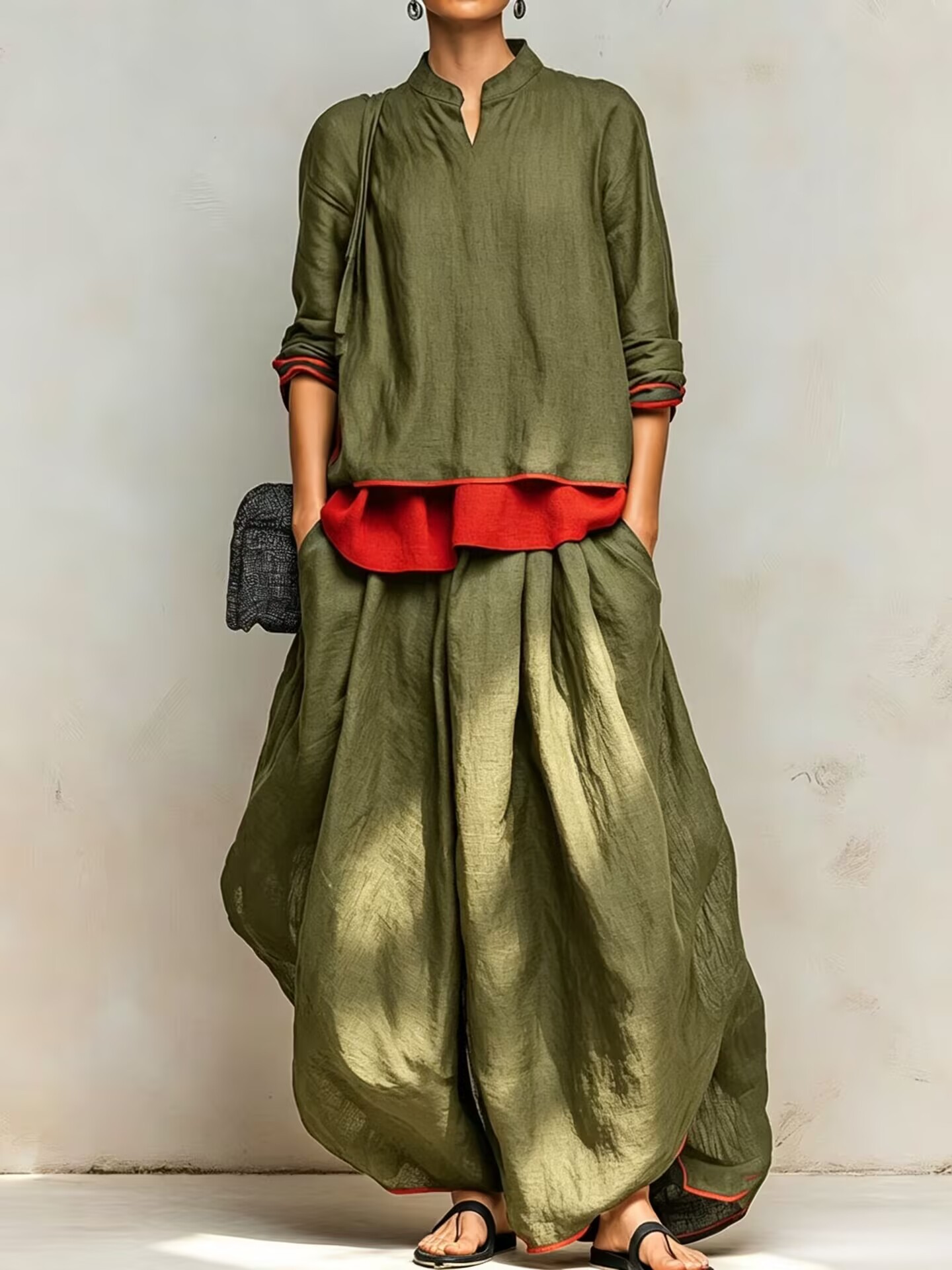 Women Elegant Layered Wide-Leg Two-Piece Set