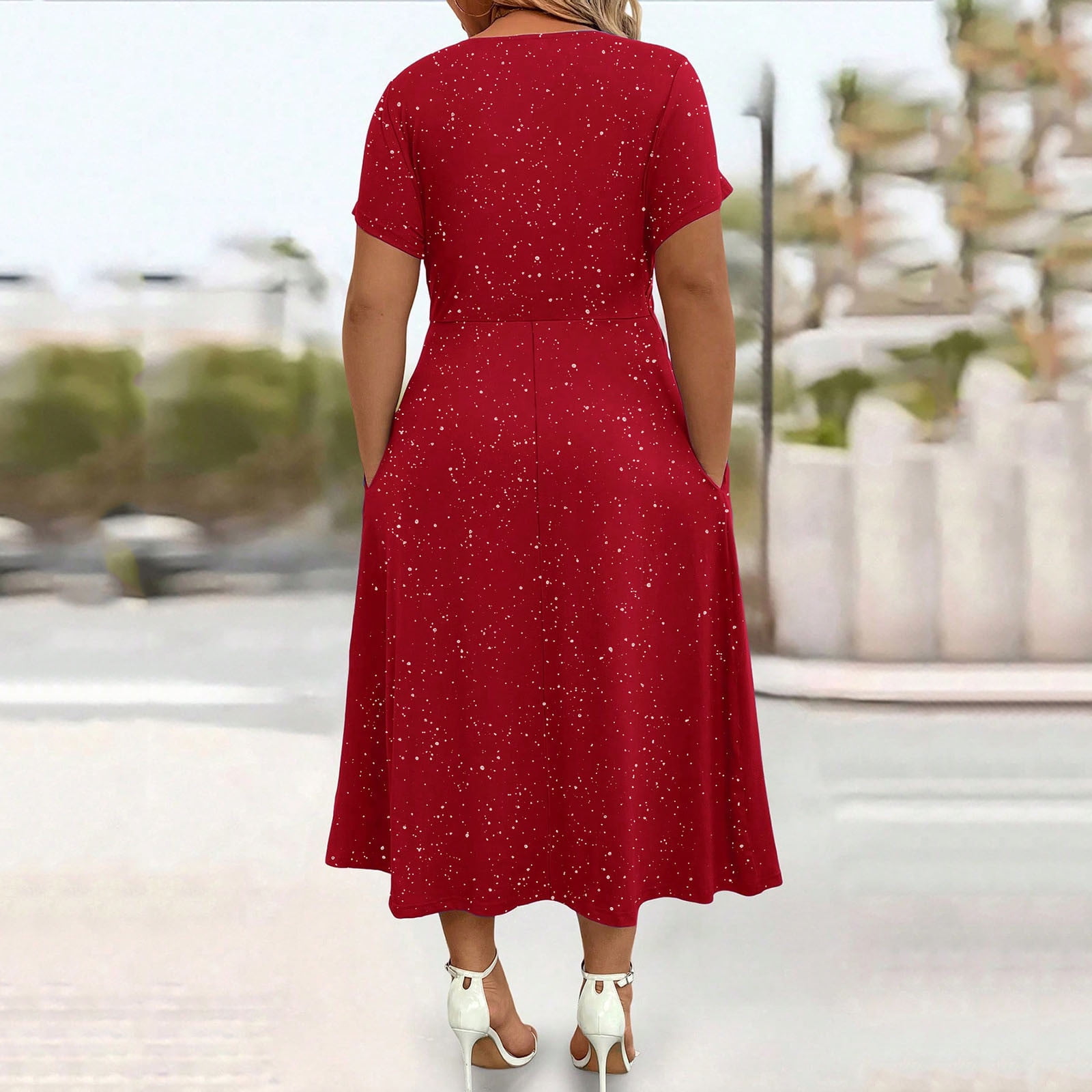 Women V-Neck Short Sleeve Midi Dresses