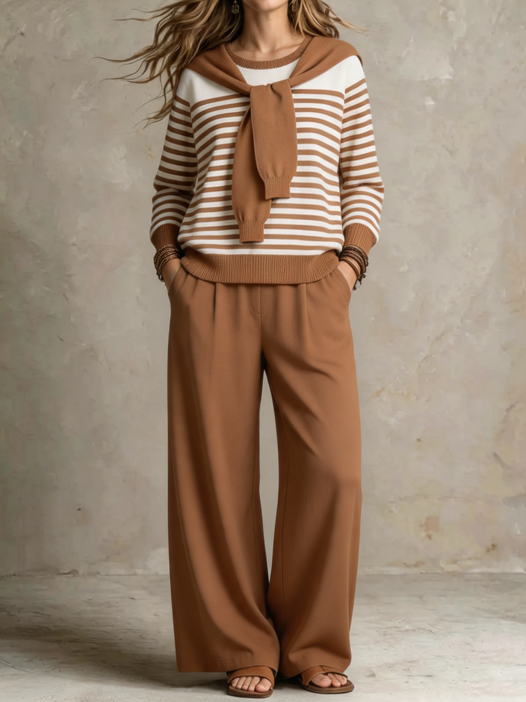 Women Striped Knit Two-Piece Set