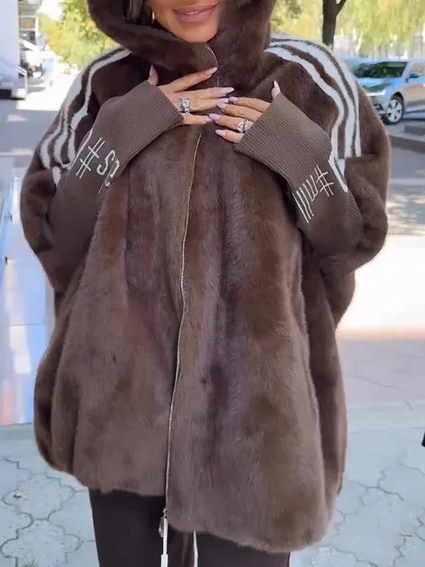 Women Oversized Faux Fur Coat with Hood