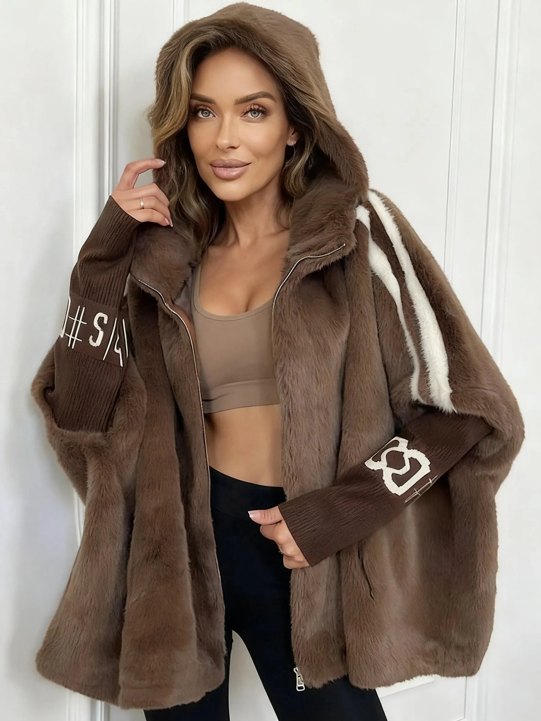 Women Oversized Faux Fur Coat with Hood