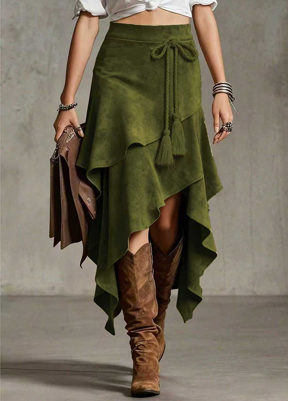 Women Boho Tassel High-Waisted Asymmetrical Skirt