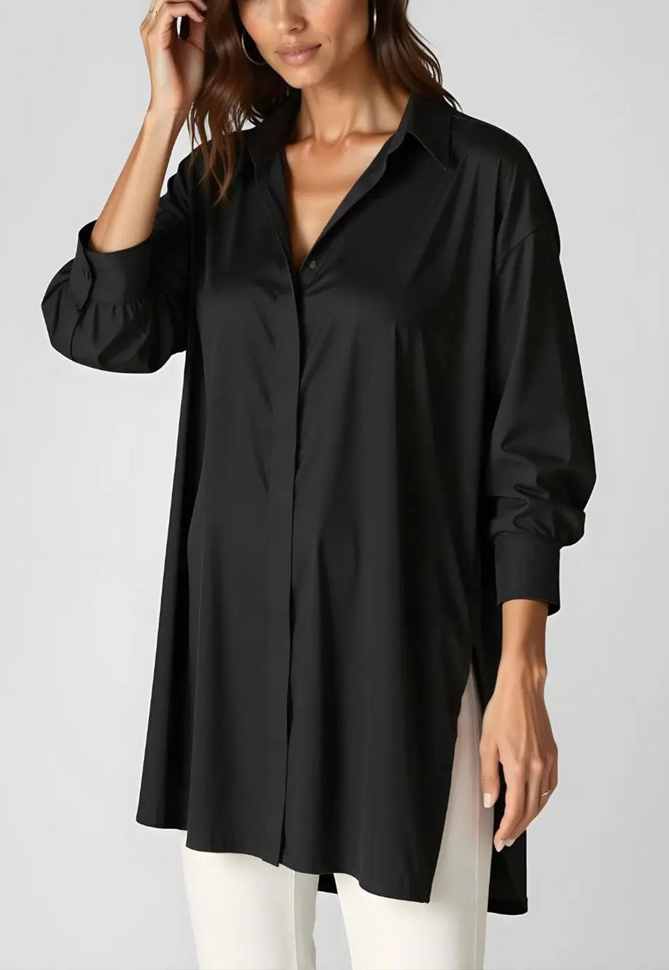 Oversized Lapel Button Shirt Dress