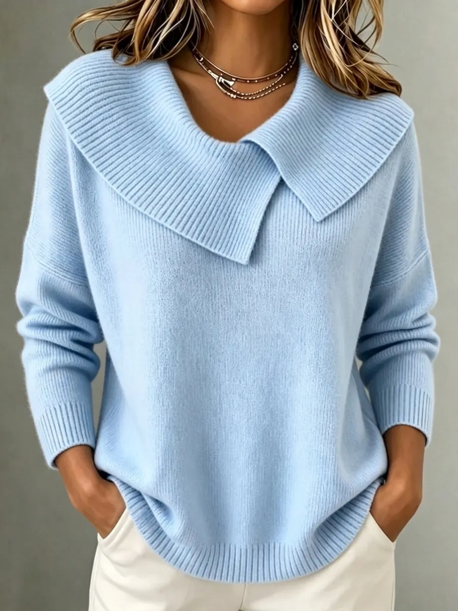 New Arrival🔥 Women's Casual Shawl Collar Ribbed Knit Sweater
