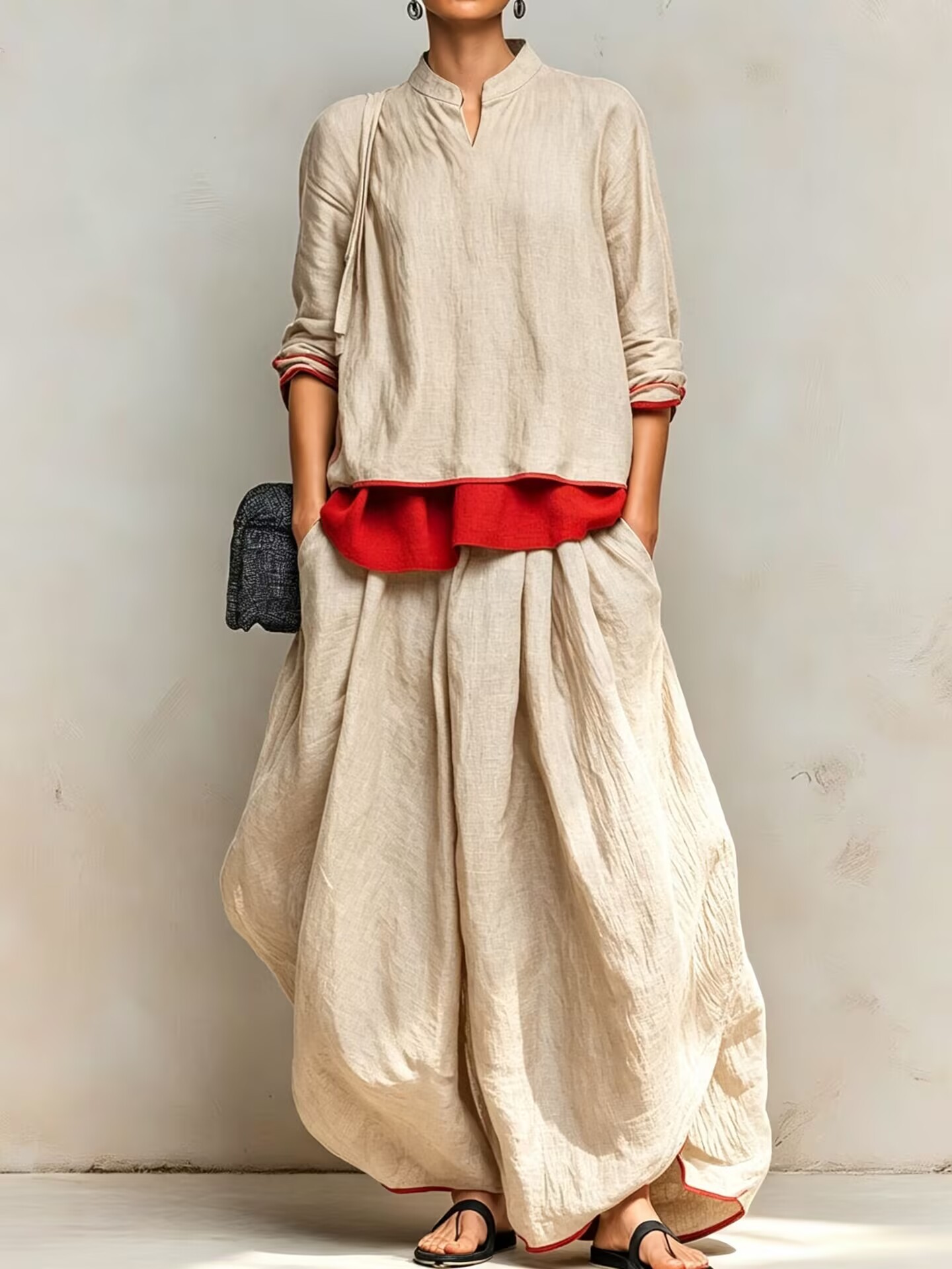 Women Elegant Layered Wide-Leg Two-Piece Set