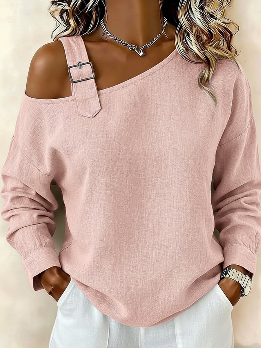 【BUY 2 FREE SHIPPING】Women's Shirt Blouse Off The Shoulder Tops Solid Color Plain Elegant Casual Long Sleeve Off Shoulder Long Tops Casual Light Blue Black White Yellow Pink Spring