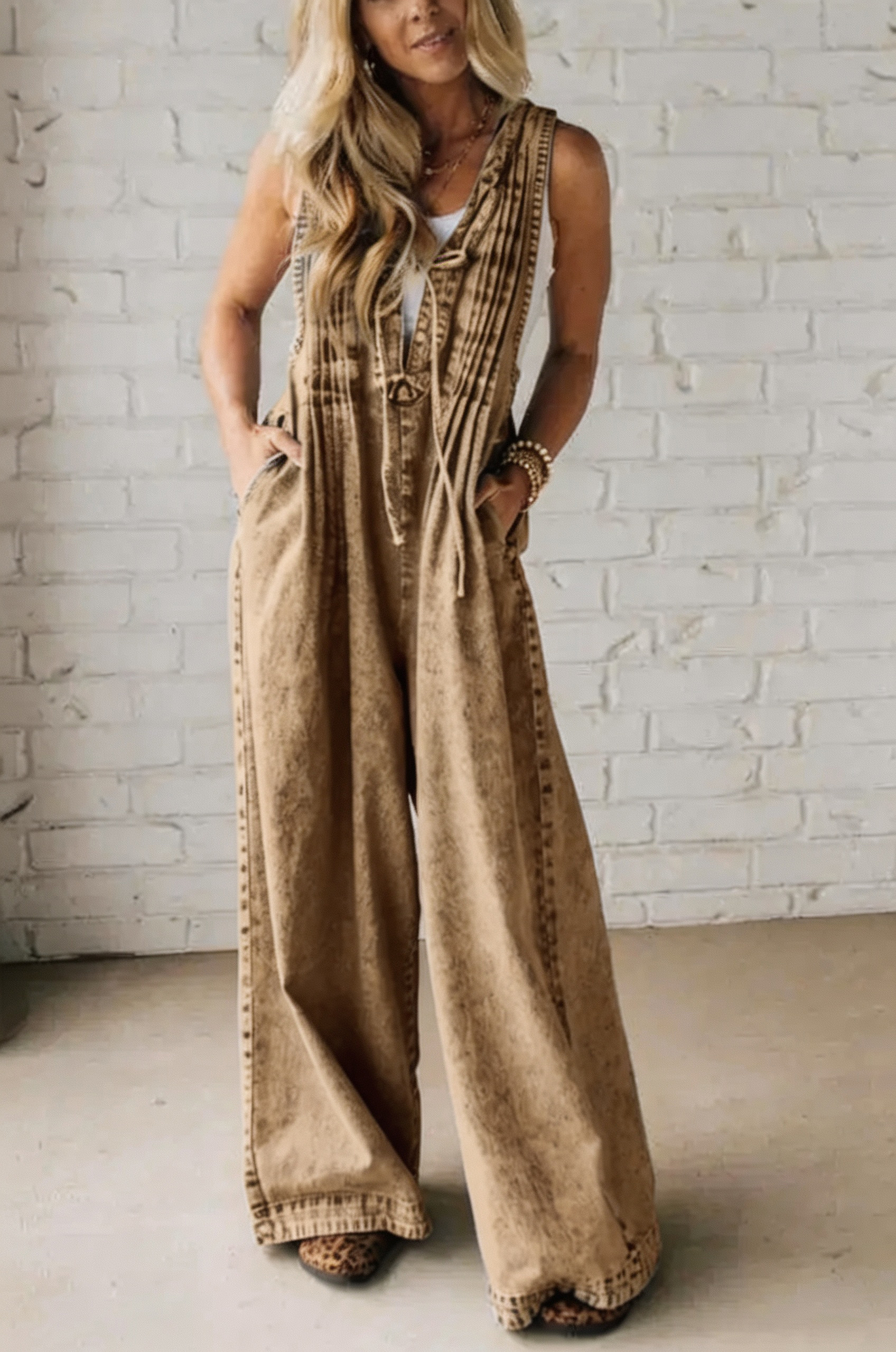 Acid Wash Pintuck Jumpsuit