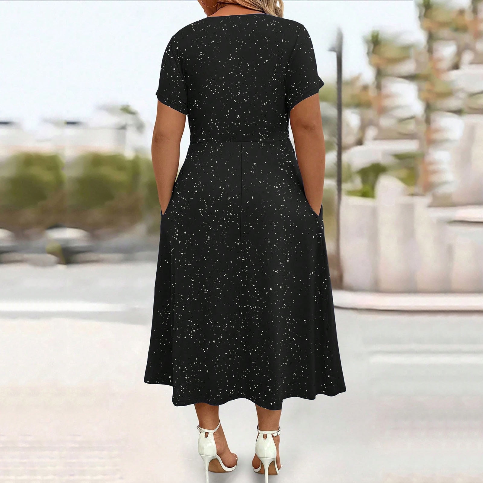 Women V-Neck Short Sleeve Midi Dresses