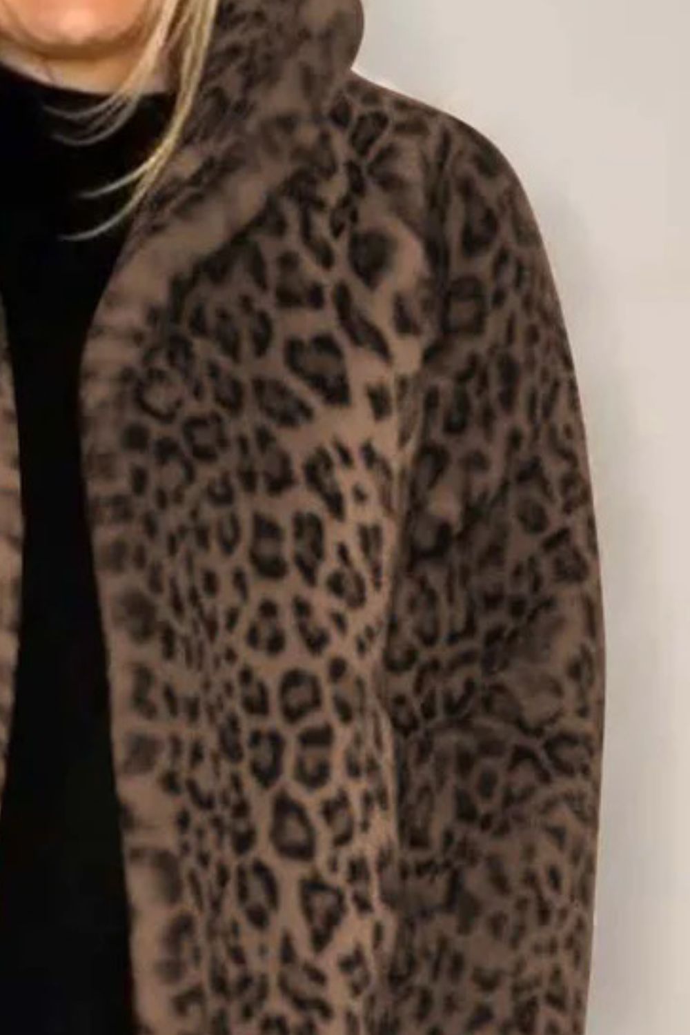 Women  Full Size Leopard Furry Collared Neck Long Sleeve Coat | 5 Colors