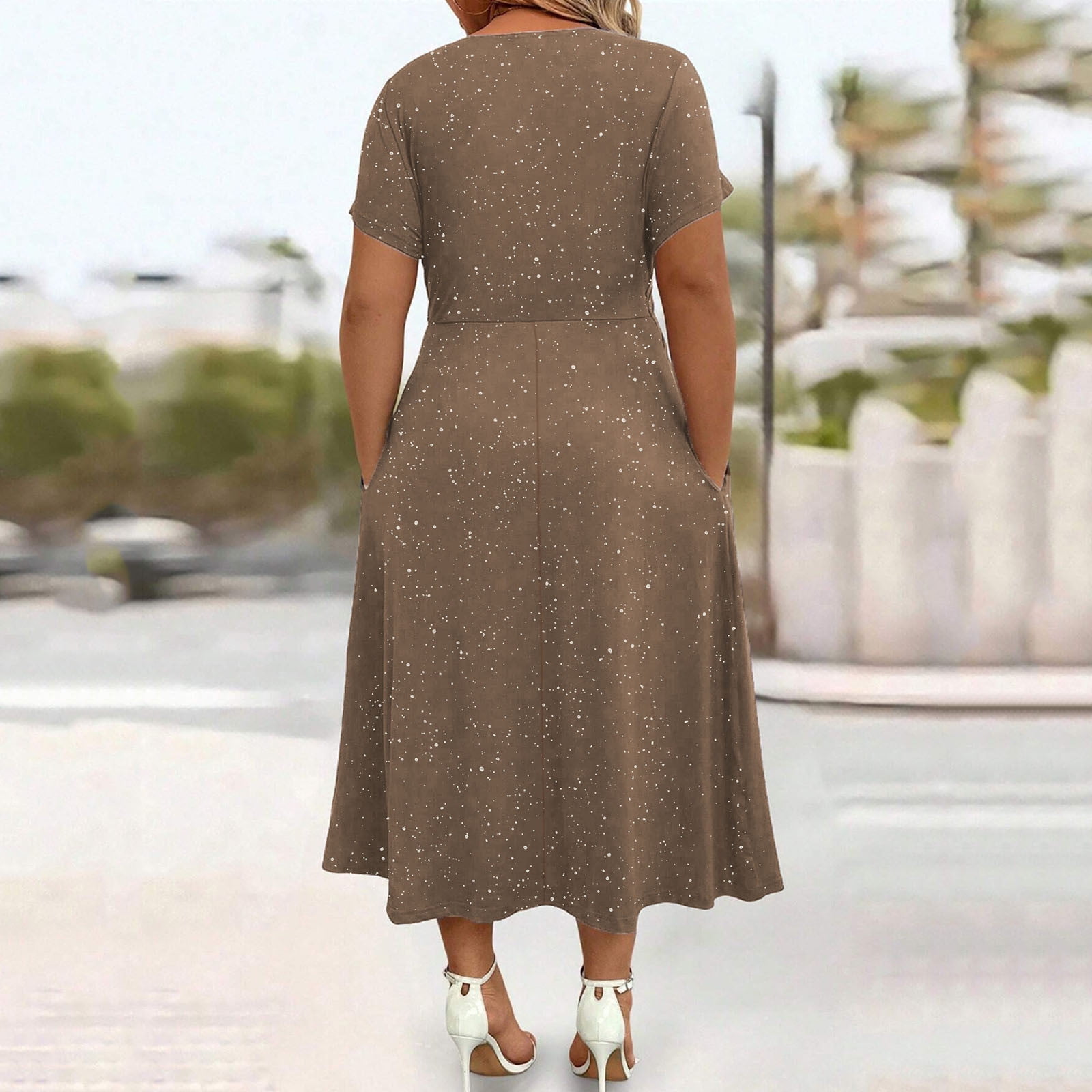 Women V-Neck Short Sleeve Midi Dresses