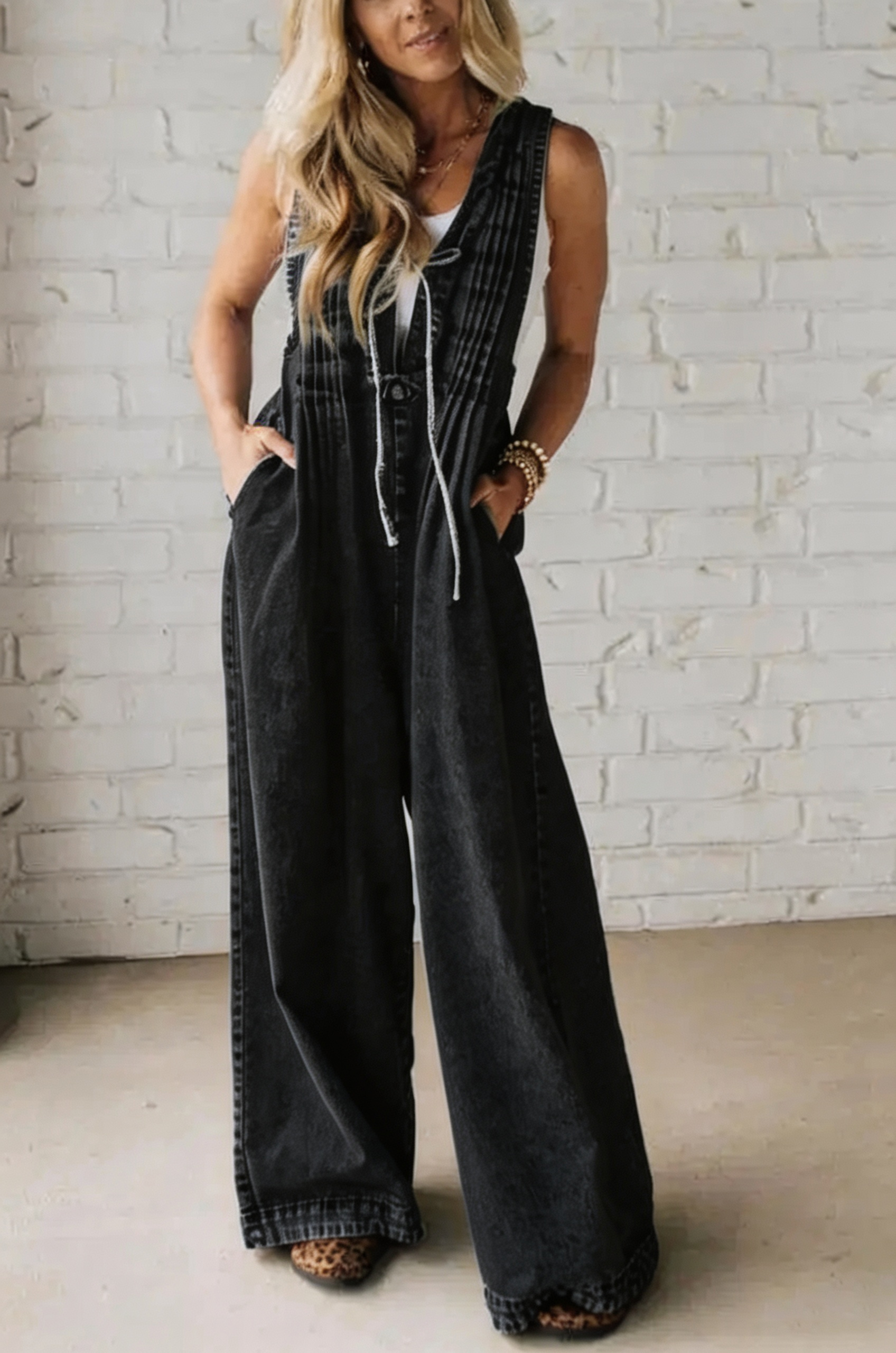 Acid Wash Pintuck Jumpsuit