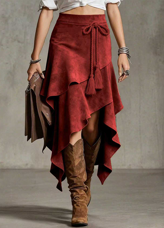 Women Boho Tassel High-Waisted Asymmetrical Skirt