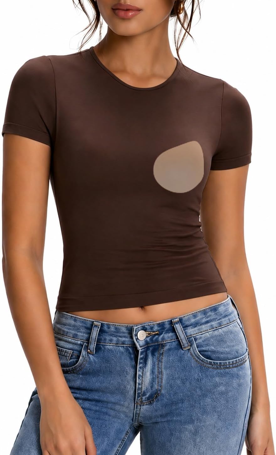 【FREE 3 FREE SHIPPING】 Women's Short-Sleeve Cropped Sports Top with Built-in Pads