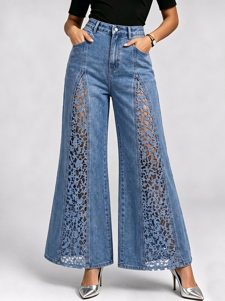 Stylish Lace-paneled Flared Jeans
