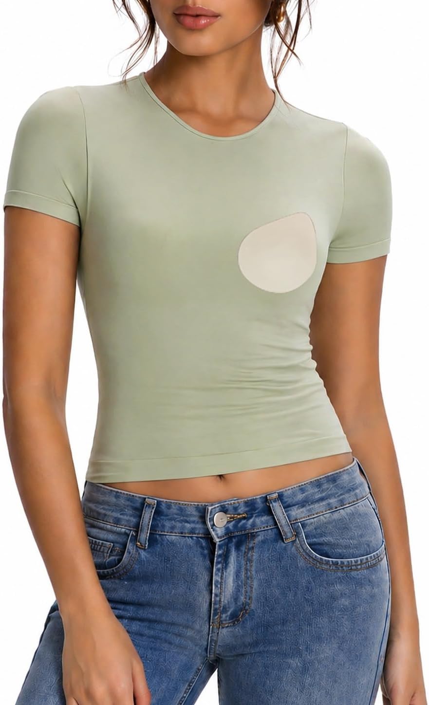 【FREE 3 FREE SHIPPING】 Women's Short-Sleeve Cropped Sports Top with Built-in Pads