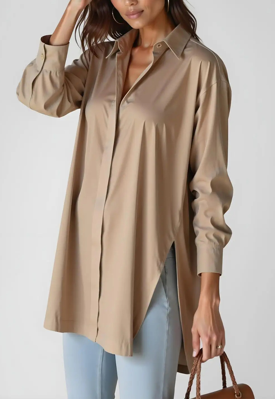 Oversized Lapel Button Shirt Dress