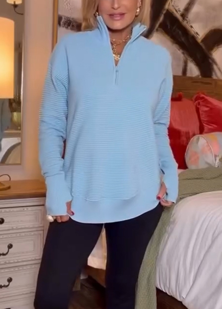 Women Cozy Ribbed Half-Zip Pullover