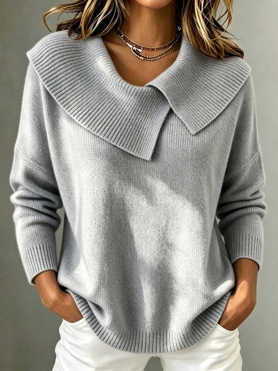 New Arrival🔥 Women's Casual Shawl Collar Ribbed Knit Sweater