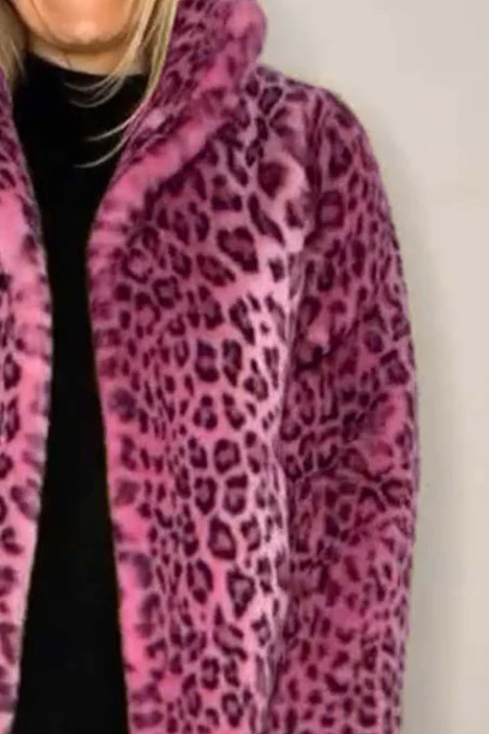 Women  Full Size Leopard Furry Collared Neck Long Sleeve Coat | 5 Colors