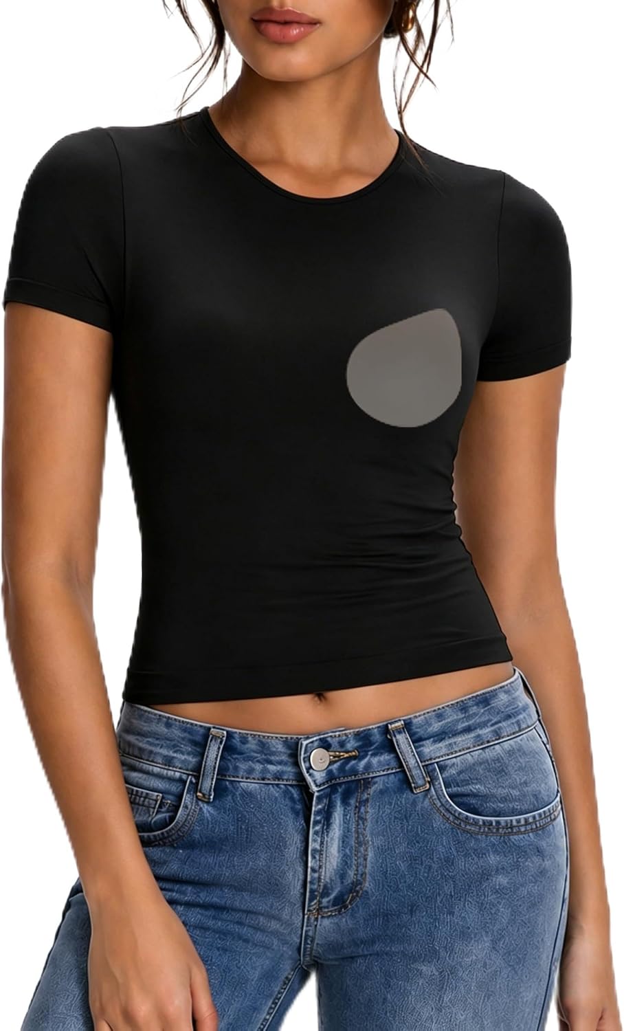 【FREE 3 FREE SHIPPING】 Women's Short-Sleeve Cropped Sports Top with Built-in Pads