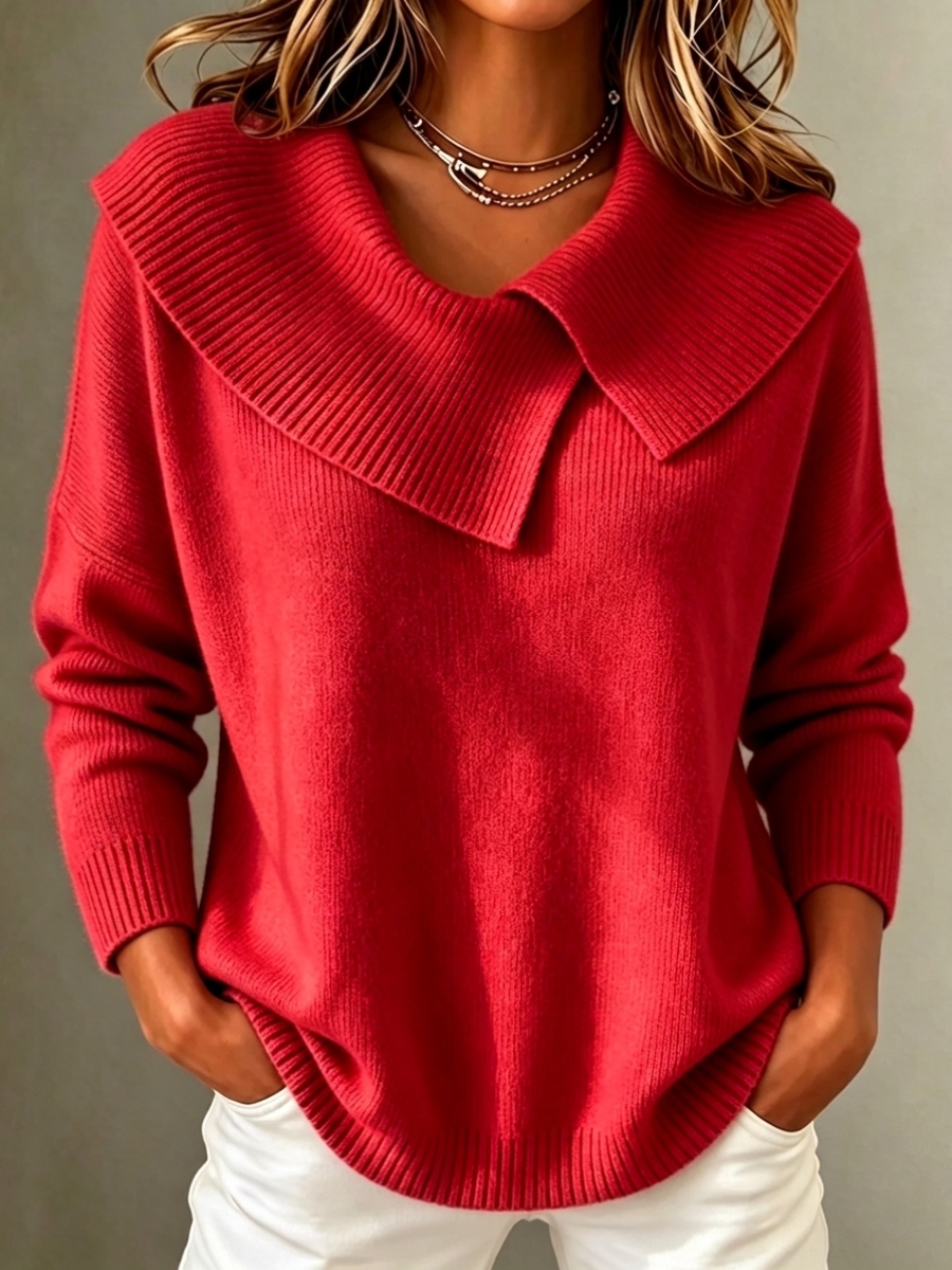 New Arrival🔥 Women's Casual Shawl Collar Ribbed Knit Sweater