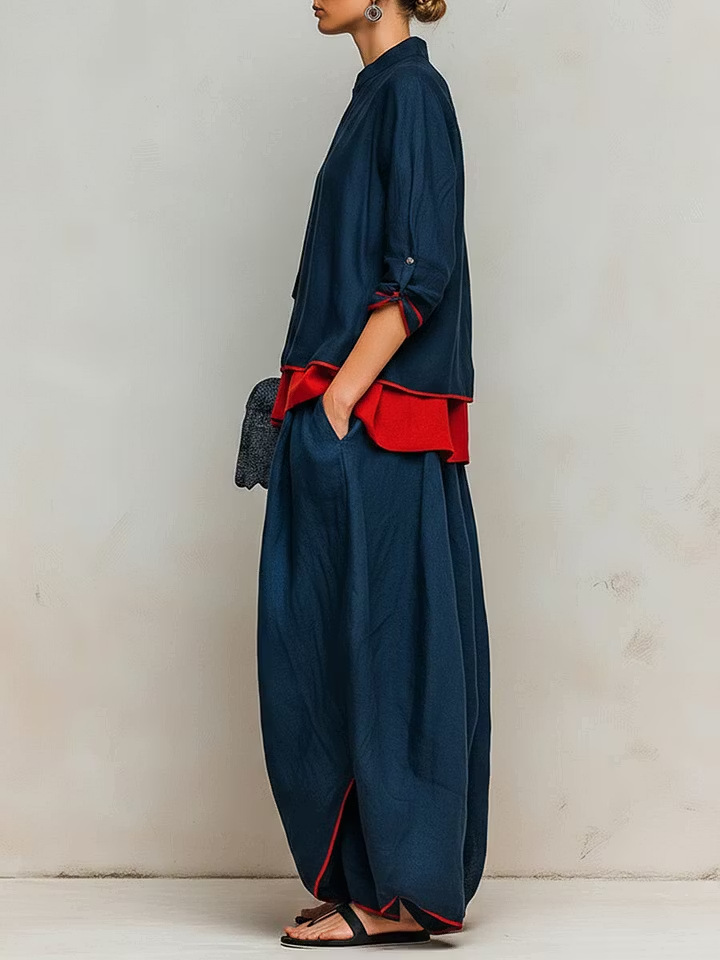 Women Elegant Layered Wide-Leg Two-Piece Set