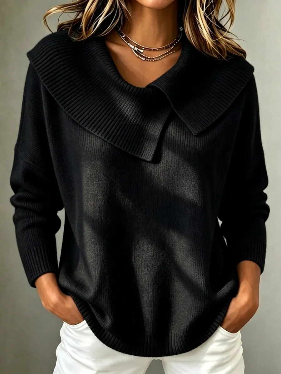 New Arrival🔥 Women's Casual Shawl Collar Ribbed Knit Sweater
