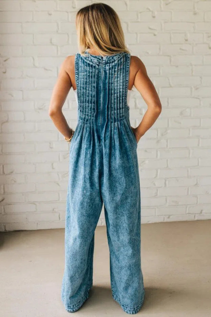 Acid Wash Pintuck Jumpsuit