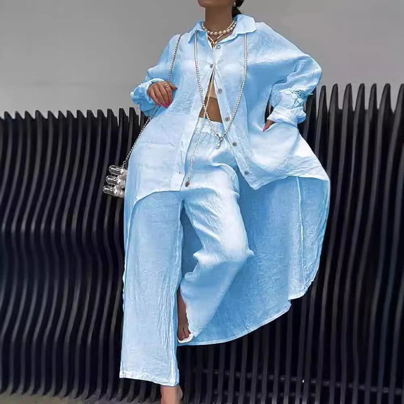 Cotton Linen Women's Summer Suit, Long Tail Shirt Outfit