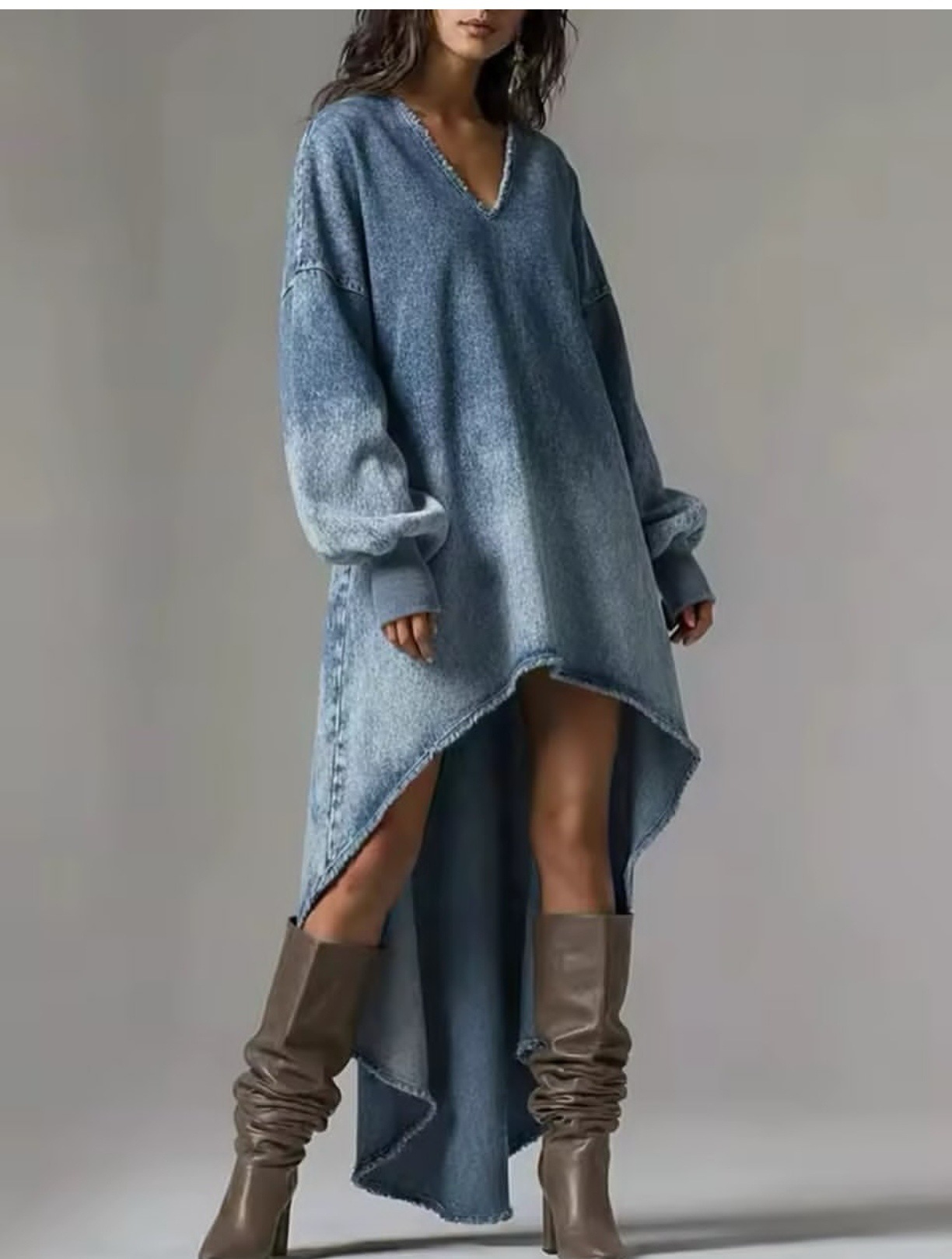 Women Fashion Casual V Neck Denim Dress