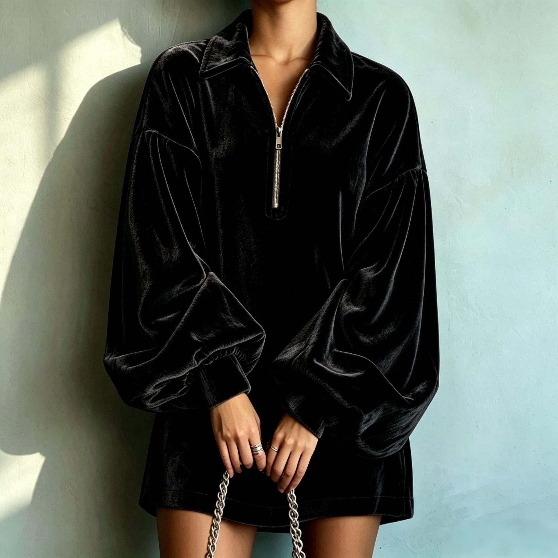 Women Soft Velvet Half-Zip Pullover