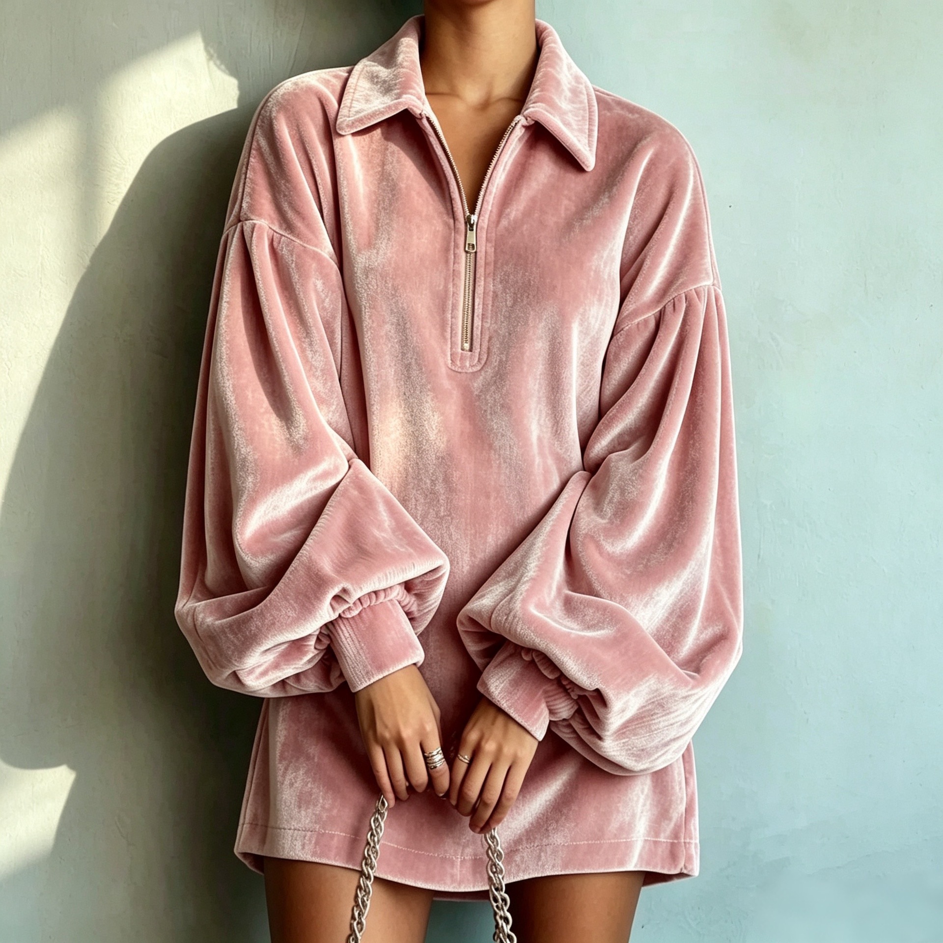 Women Soft Velvet Half-Zip Pullover