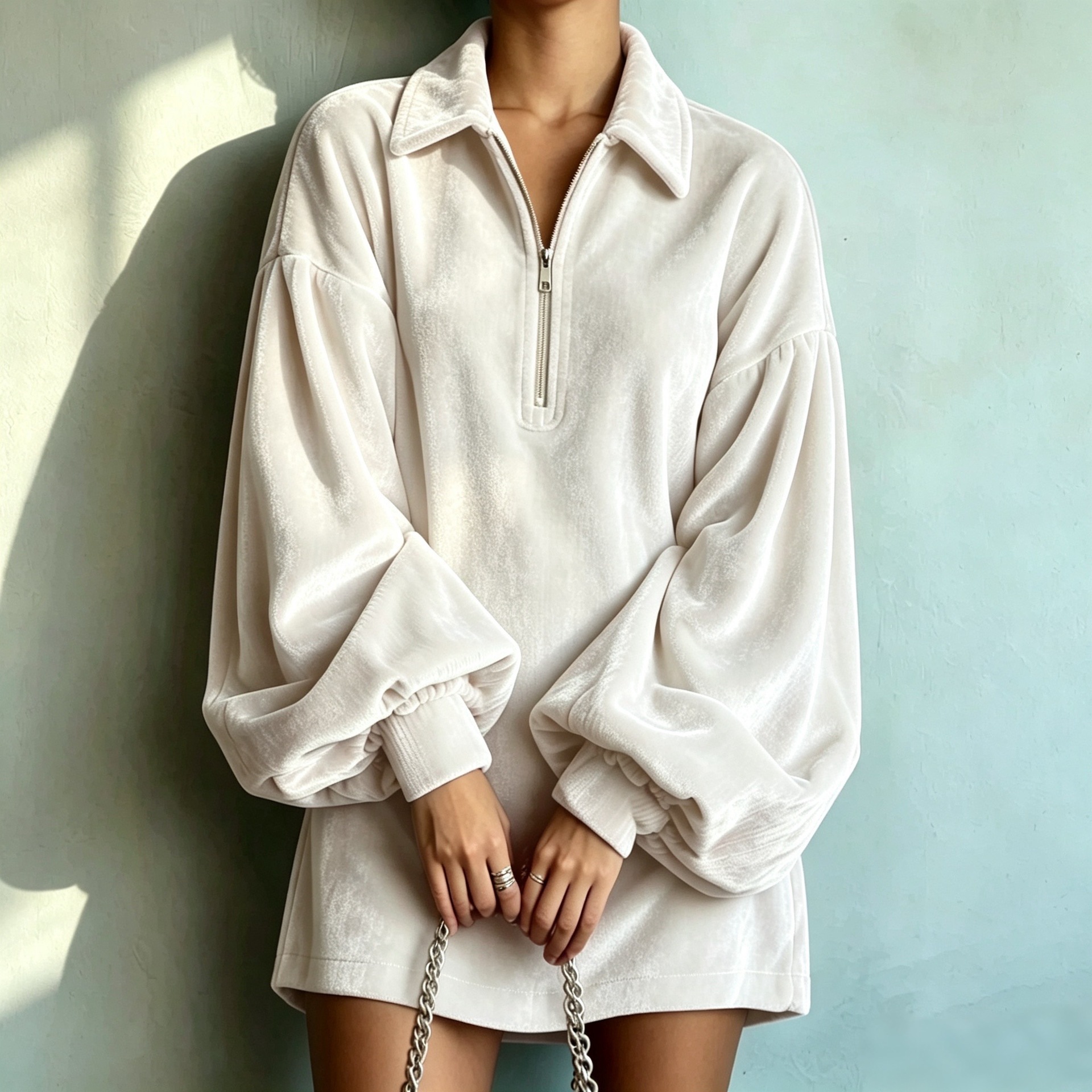 Women Soft Velvet Half-Zip Pullover