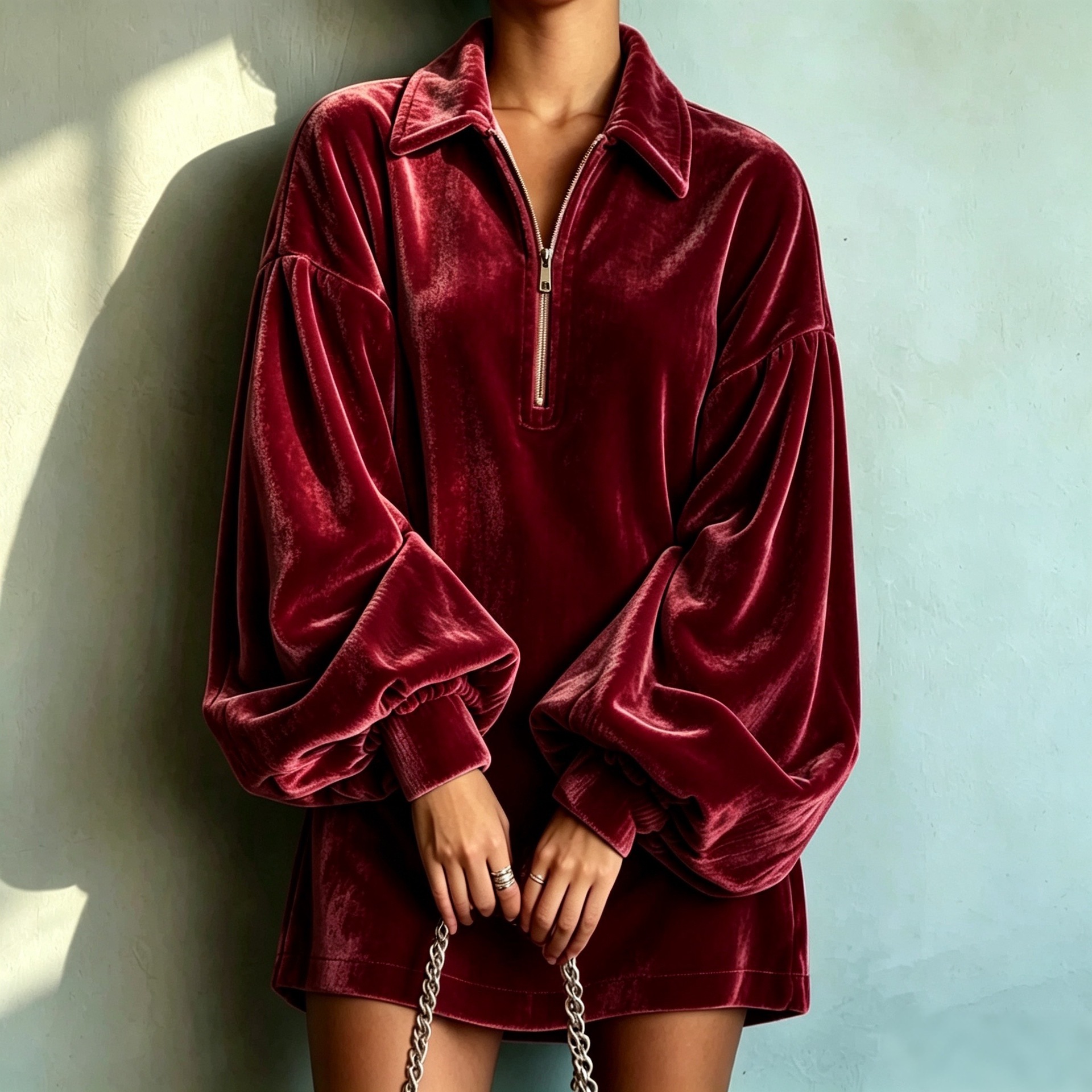 Women Soft Velvet Half-Zip Pullover