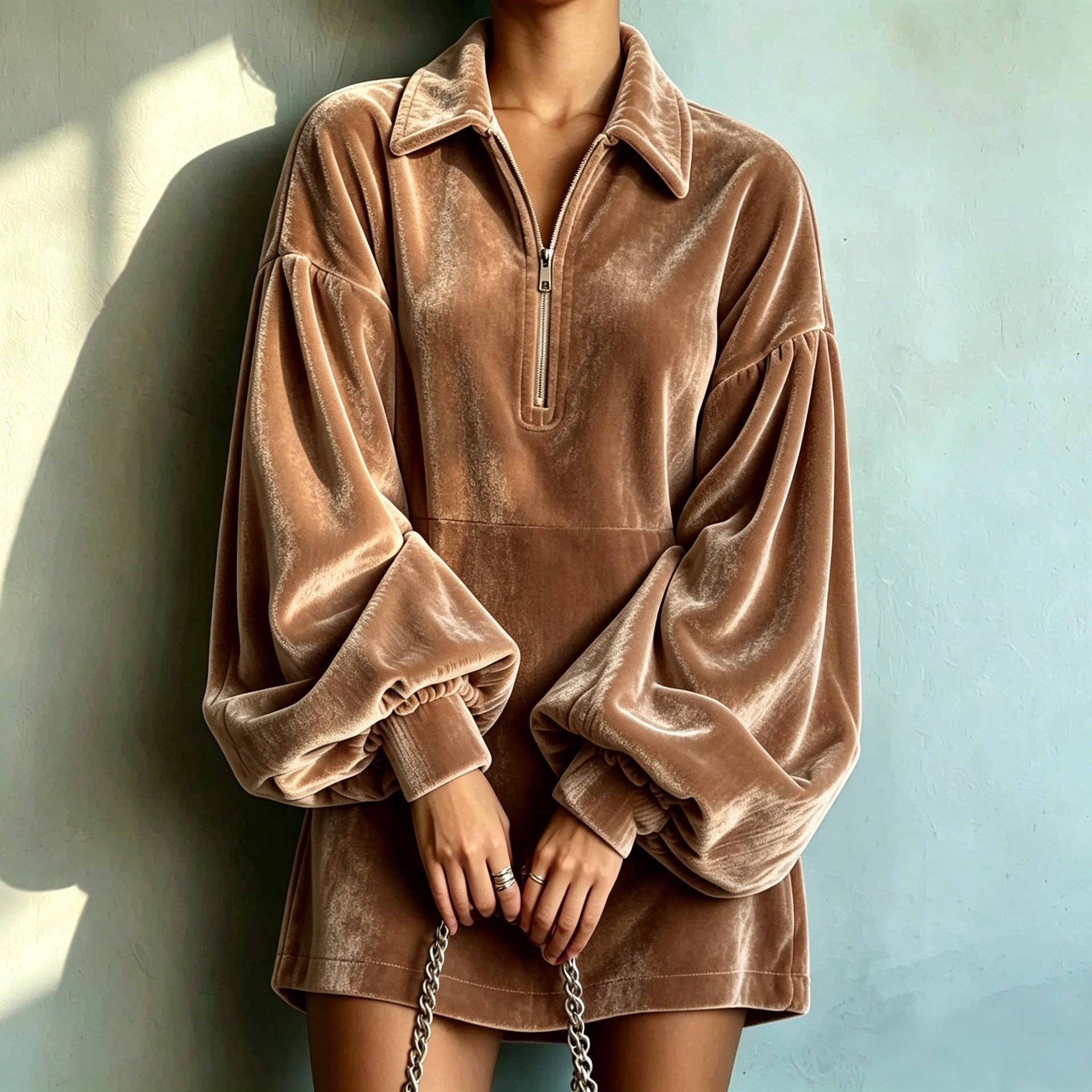 Women Soft Velvet Half-Zip Pullover