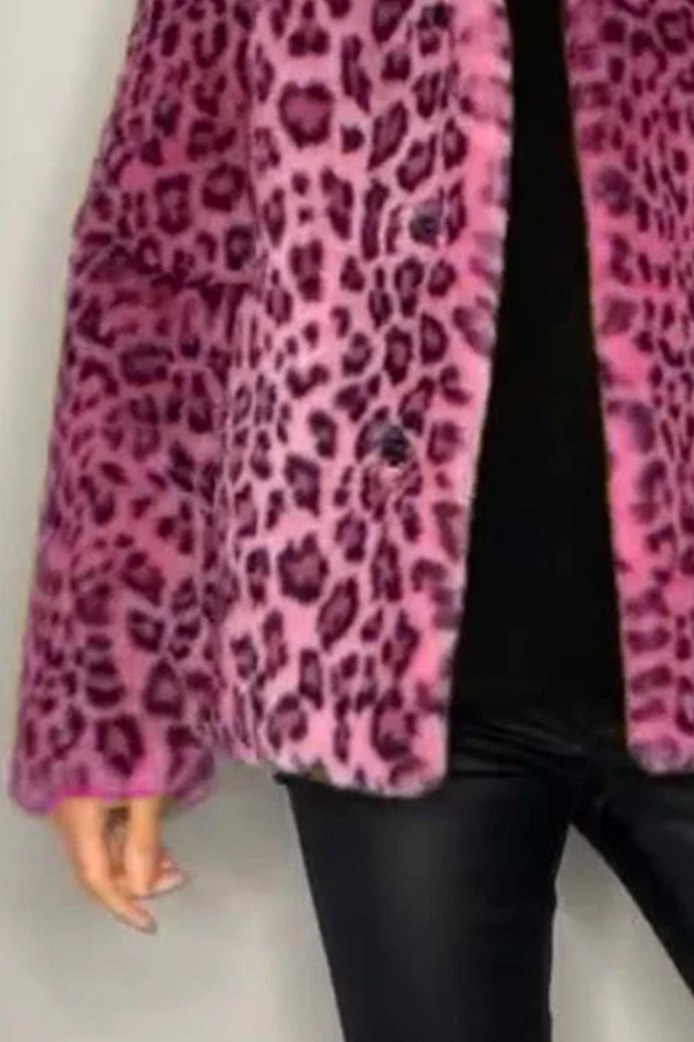 Women  Full Size Leopard Furry Collared Neck Long Sleeve Coat | 5 Colors