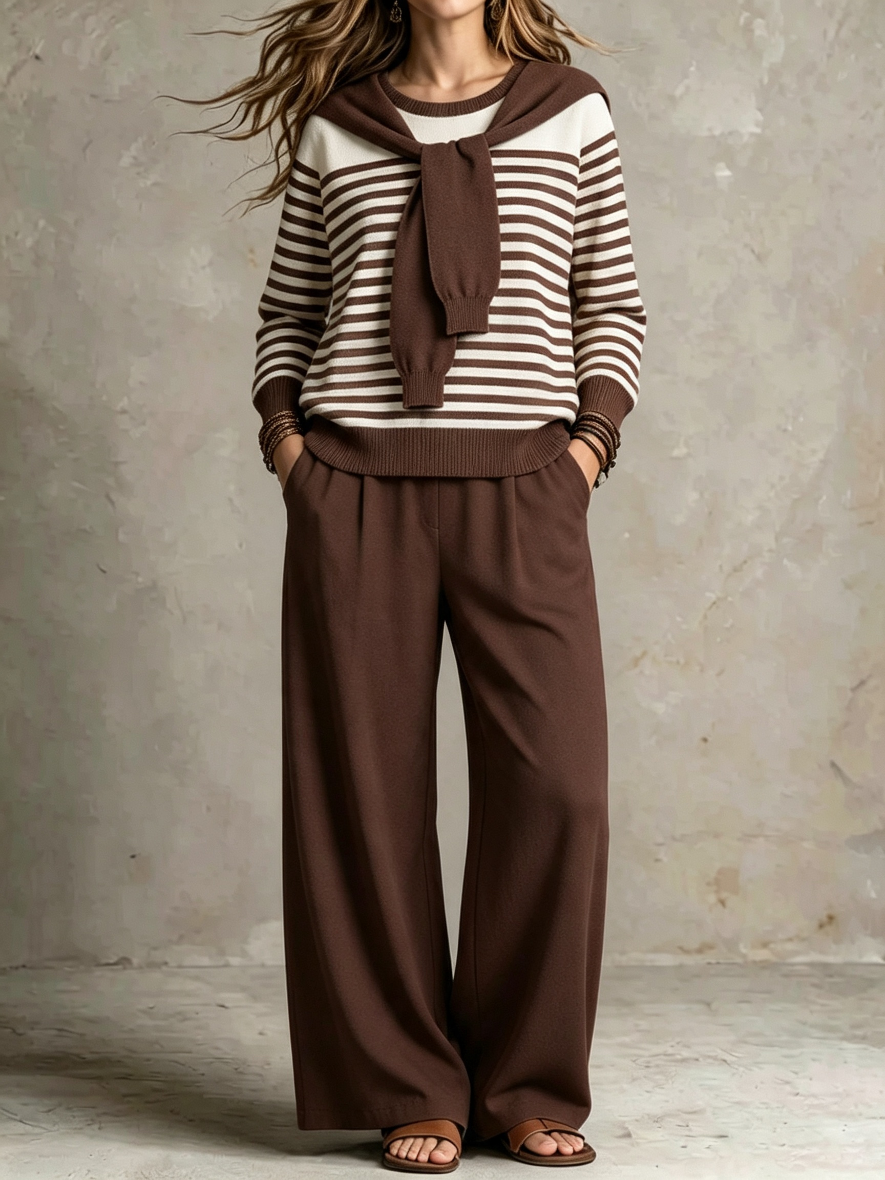 Women Striped Knit Two-Piece Set