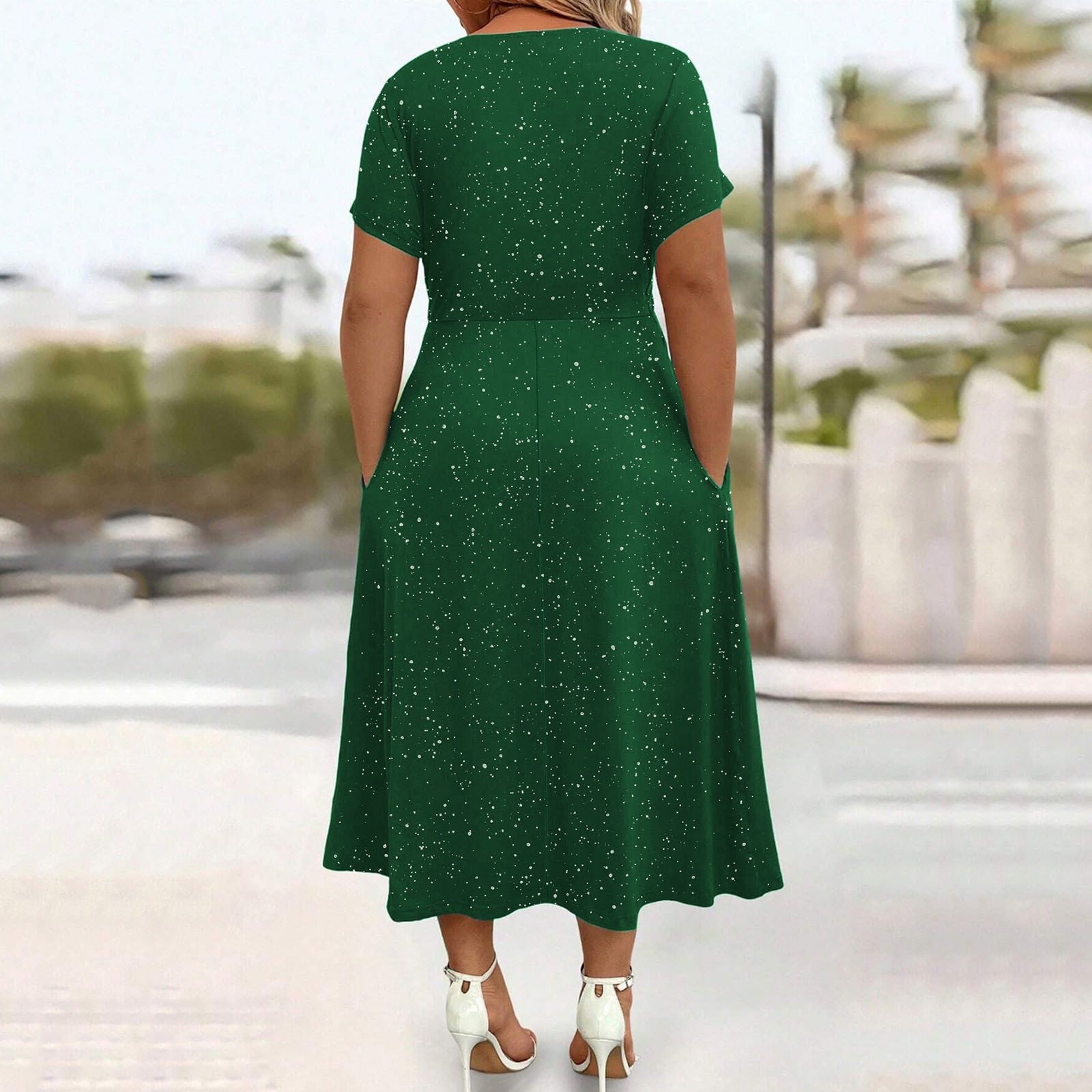 Women V-Neck Short Sleeve Midi Dresses